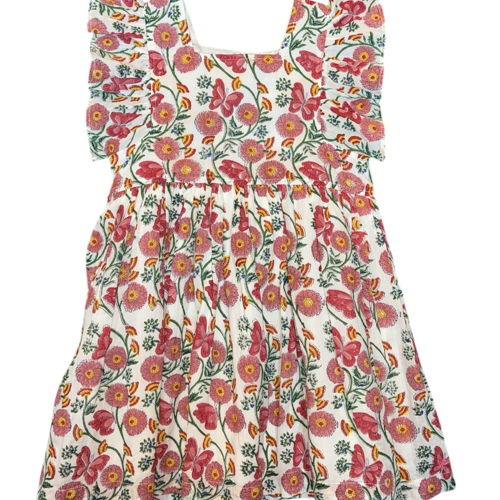 Pink Chicken Floral Kids Dress - Pink and Green
